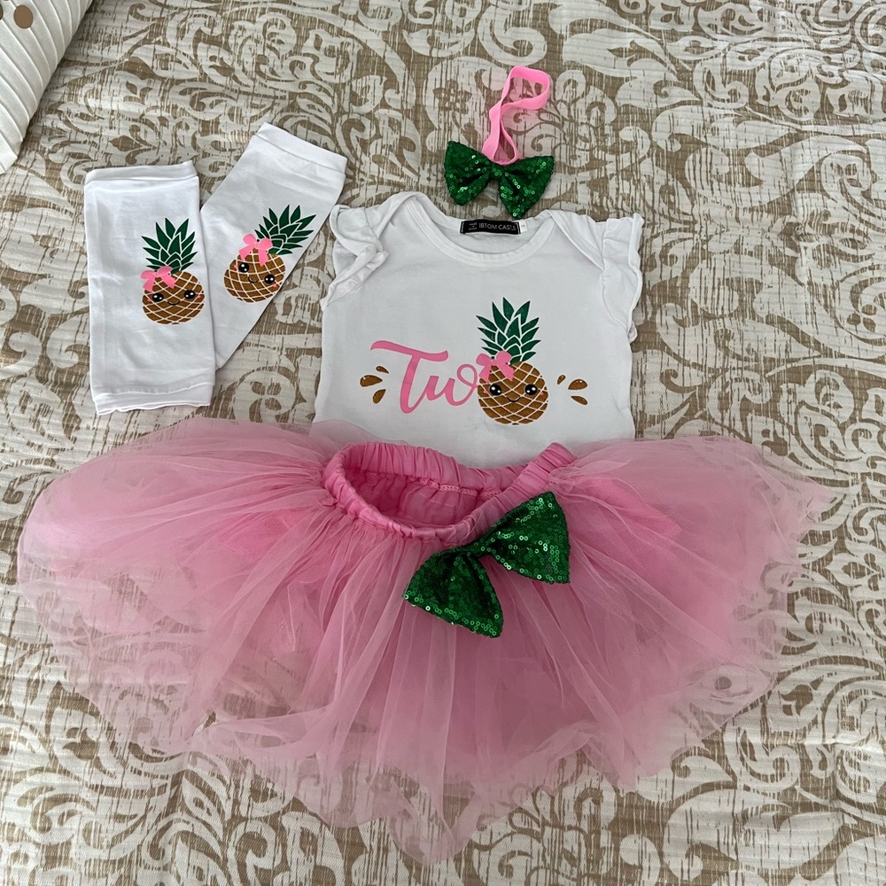TWO-tti Frutti outfit, banner and cake topper Toddler girl birthday